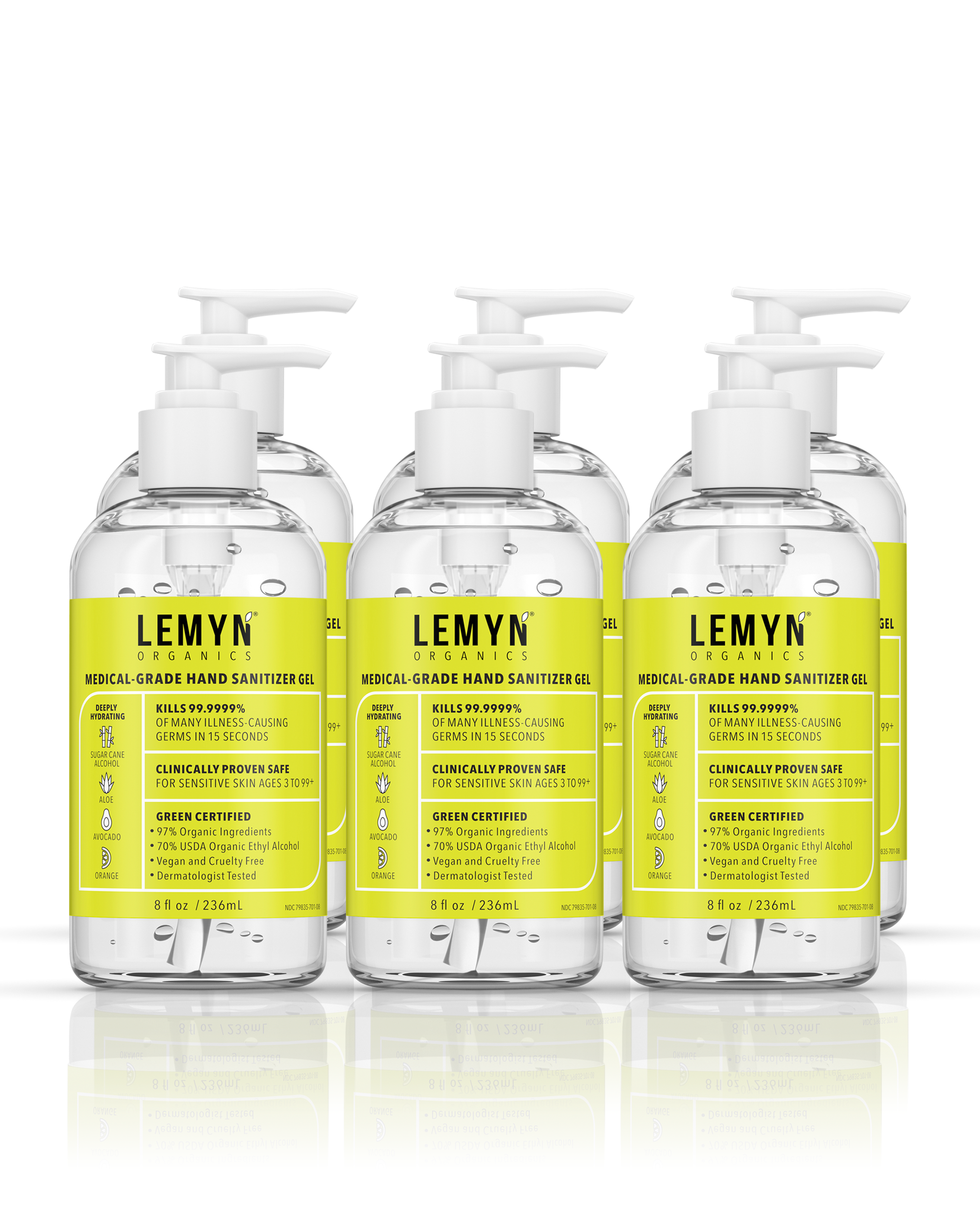 Lemyn Organics Hand Sanitizer | Green Certified & Medical Grade | 236ml - 8 Fl Oz with Pump