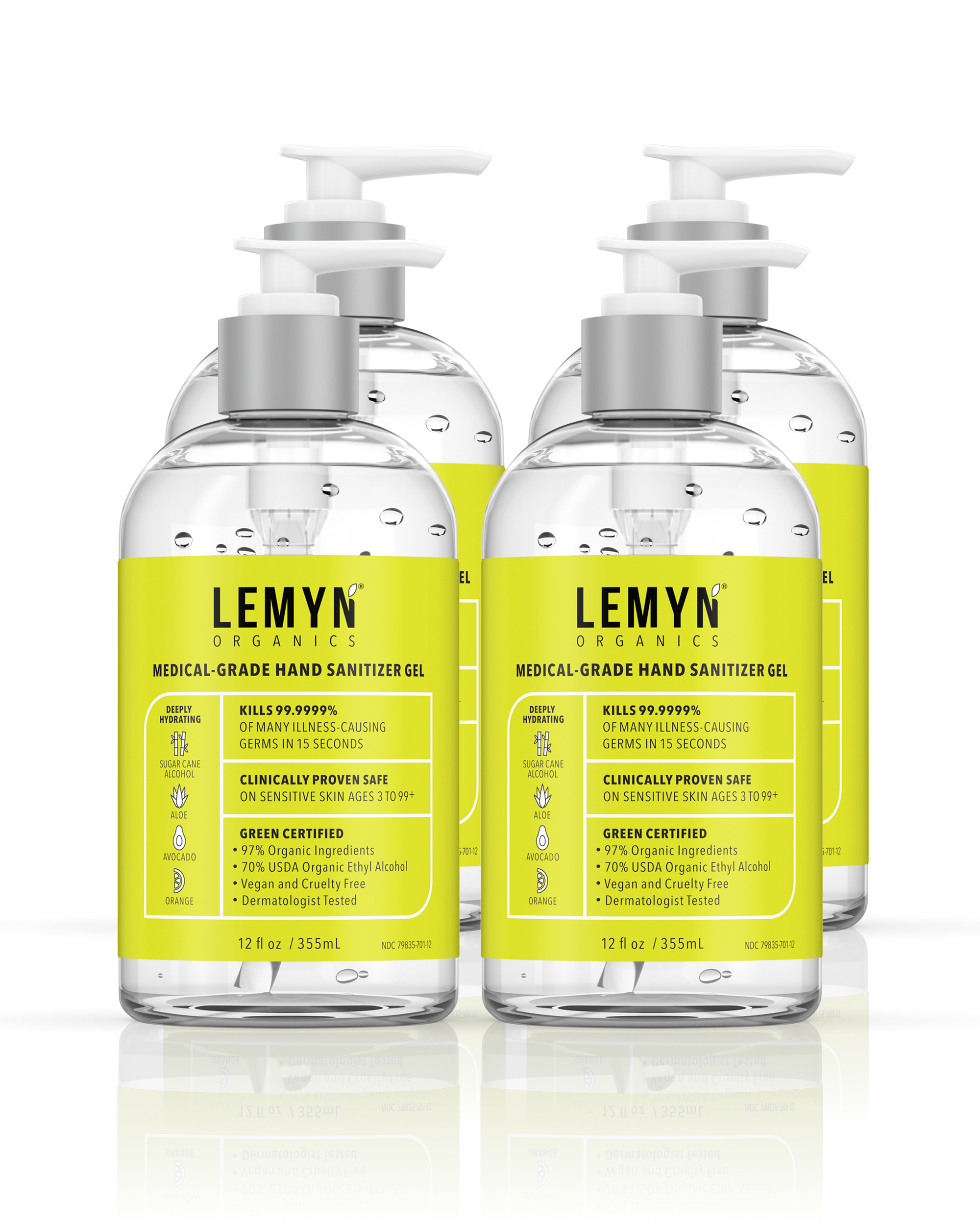 Lemyn Organics Hand Sanitizer | Green Certified &amp; Medical Grade | 355ml - 12 Fl Oz with Pump