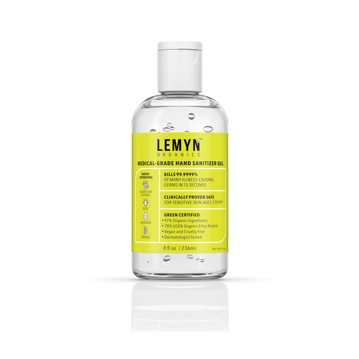 Lemyn Organics 8 oz flip-top hand sanitizer, single bottle