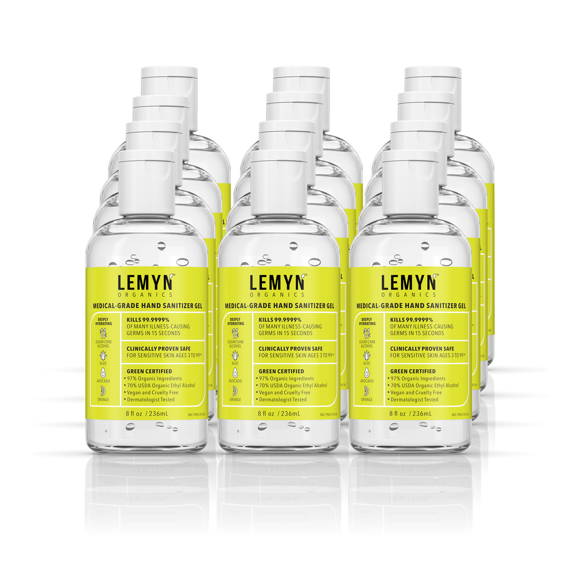 Lemyn Organics 8 oz flip-top hand sanitizer, pack of 12