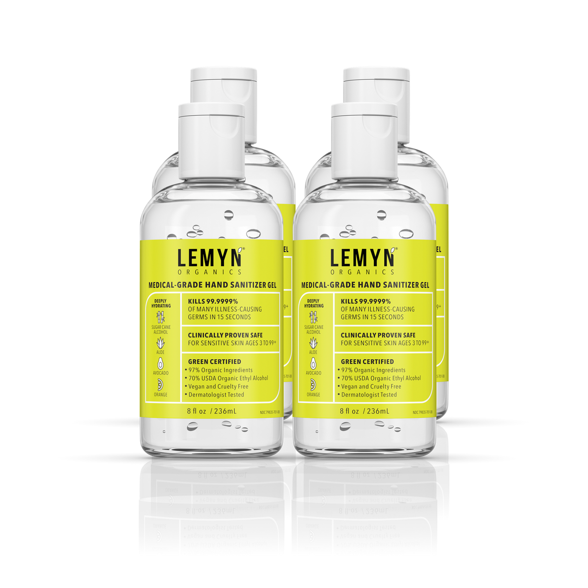 Lemyn Organics 8 oz flip-top hand sanitizer, pack of 4
