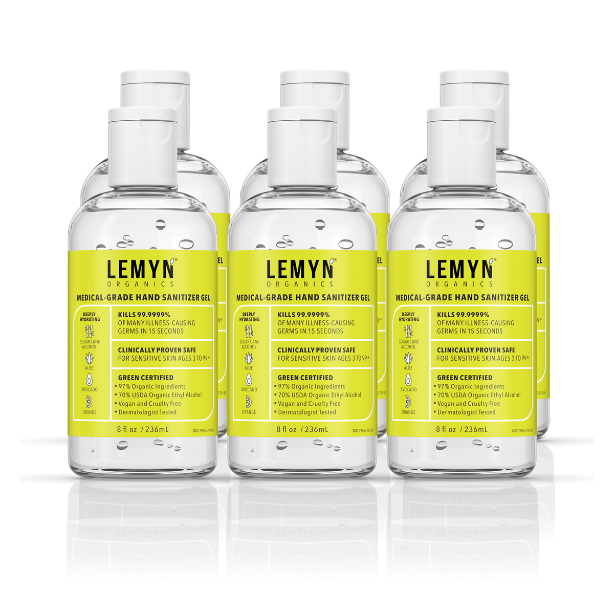 Lemyn Organics 8 oz flip-top hand sanitizer, pack of 6