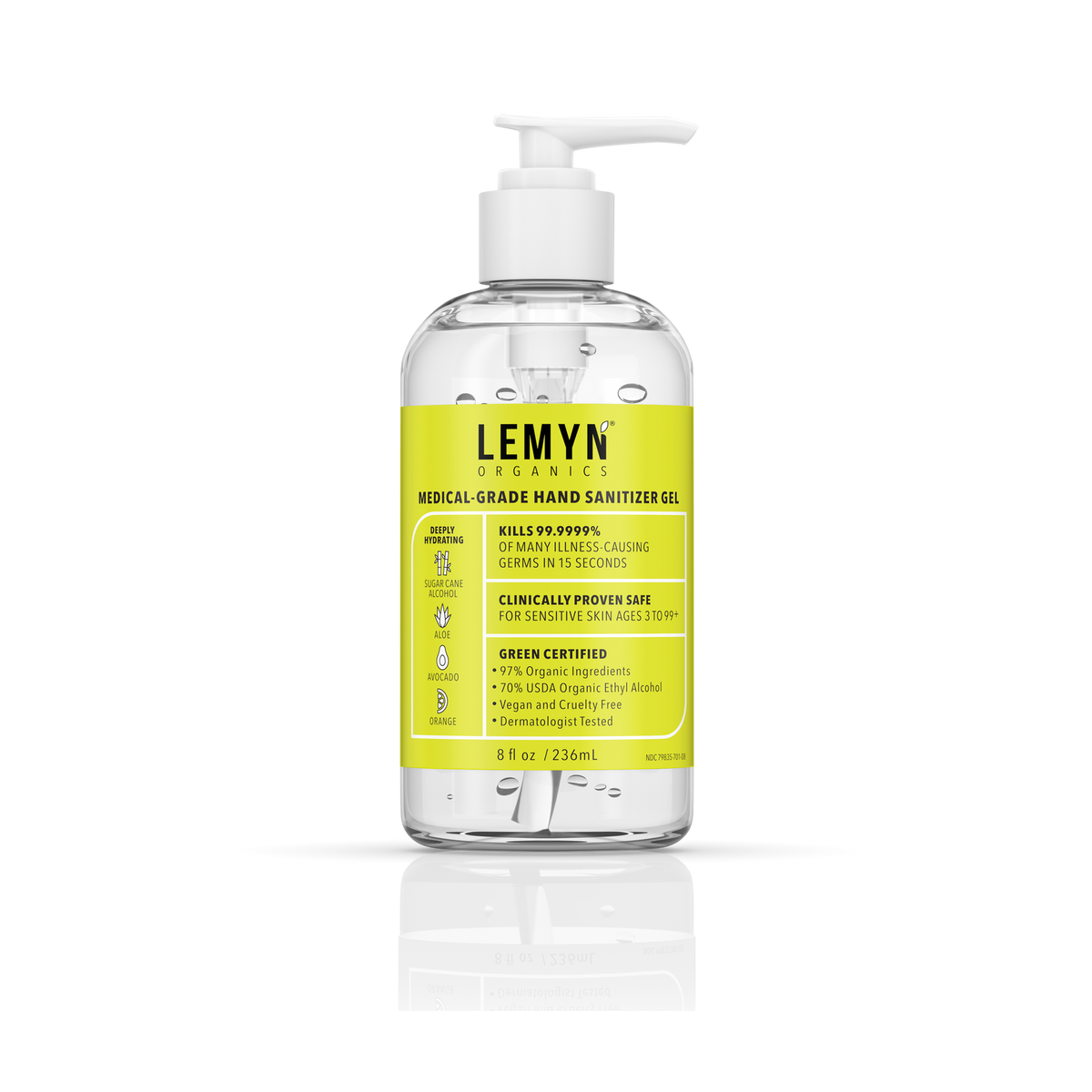 Lemyn Organics 8 oz pump hand sanitizer, single bottle