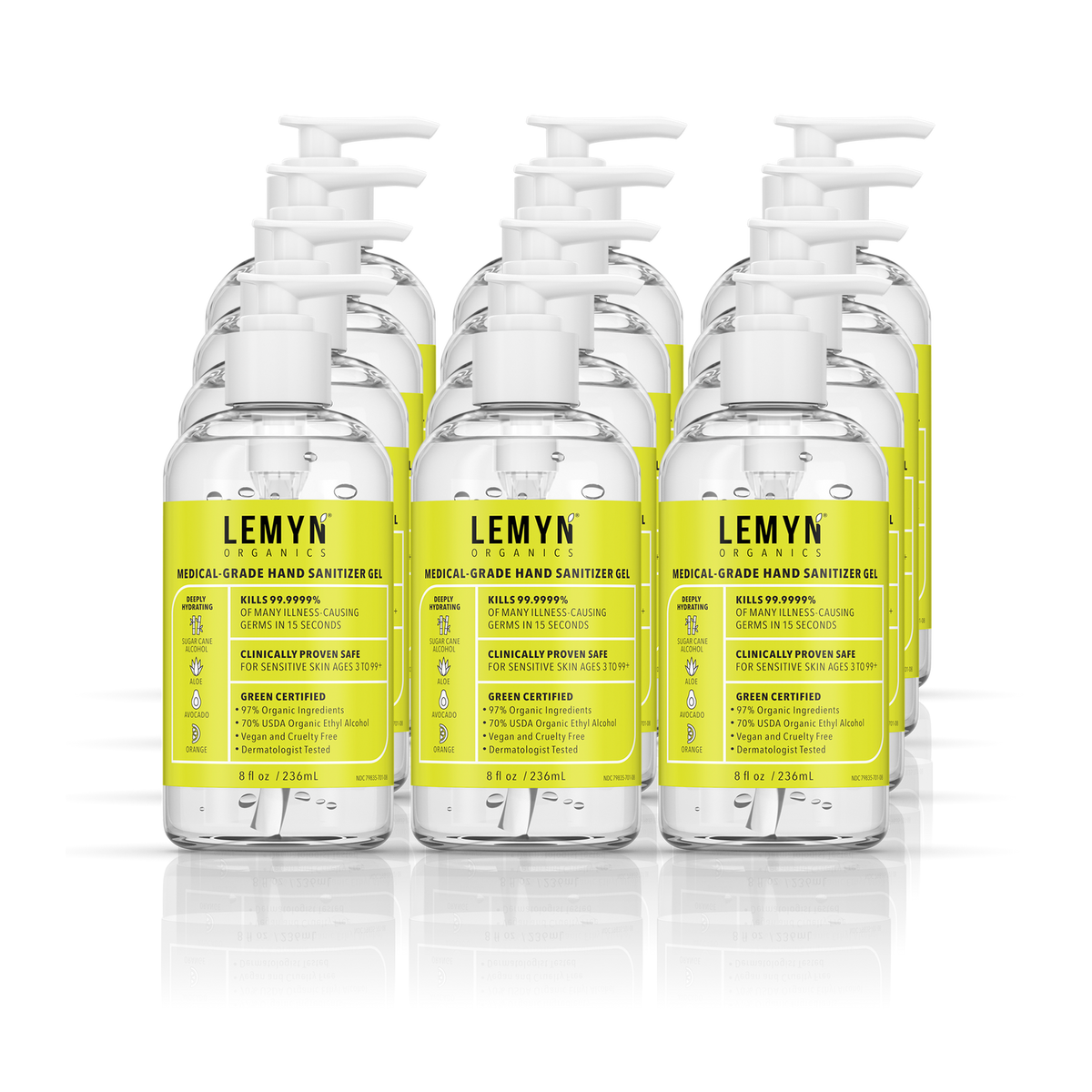 Lemyn Organics 8 oz pump hand sanitizer, pack of 12