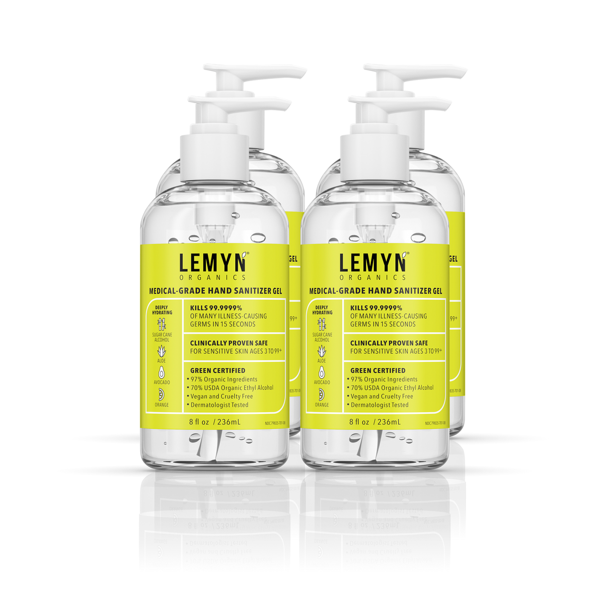 Lemyn Organics 8 oz pump hand sanitizer, pack of 4