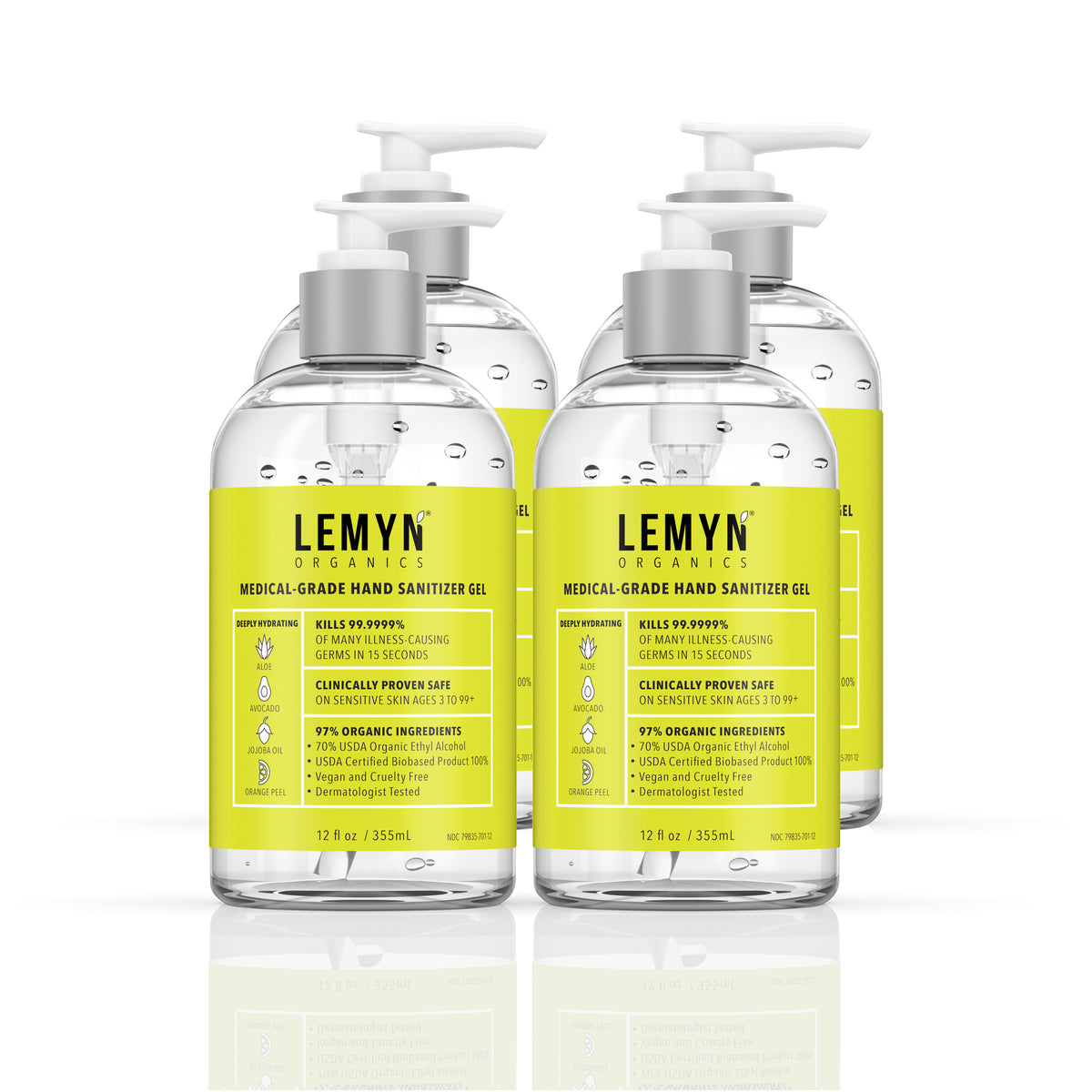 Lemyn Organics Hand Sanitizer - Green Certified - Medical Grade - 12 fl oz (PACK OF 4)