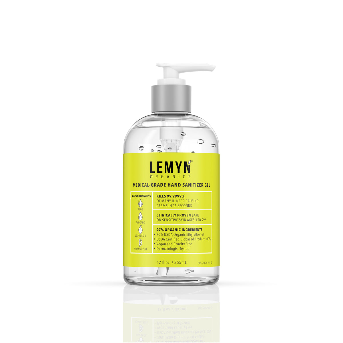 Lemyn Organics Hand Sanitizer - Green Certified - Medical Grade - 12 fl oz