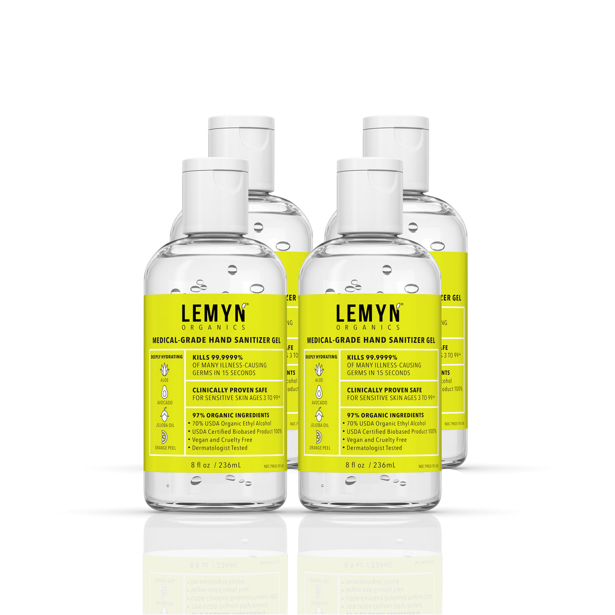 Lemyn Organics Hand Sanitizer - Green Certified - Medical Grade - 8 fl oz Flip-Top (PACK OF 4)