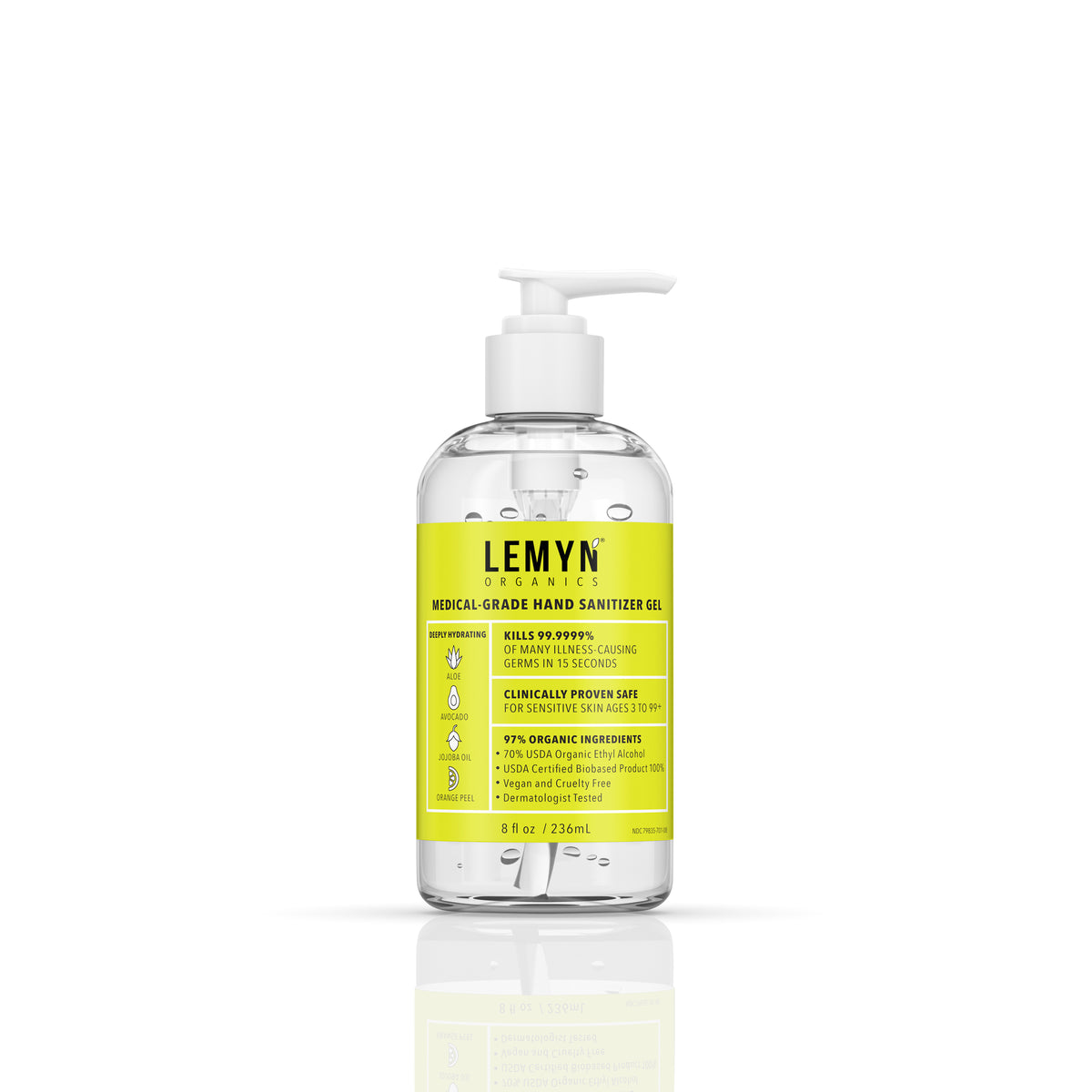 Lemyn Organics Hand Sanitizer - Green Certified - Medical Grade - 8 fl oz - Pump